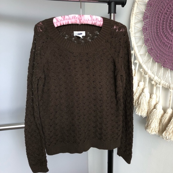 Loft Brown Basket Weave Crew Neck Sweater - Picture 1 of 5